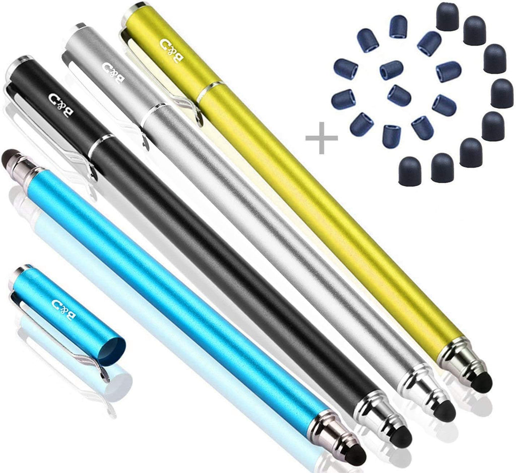 Bargains Depot (4Pcs [New Upgraded] 2-in-1 Universal Capacitive Stylus/styli 5.5" L with 20 Pcs Replacement Rubber Tips - (Black/Aqua/Silver/Yellow)