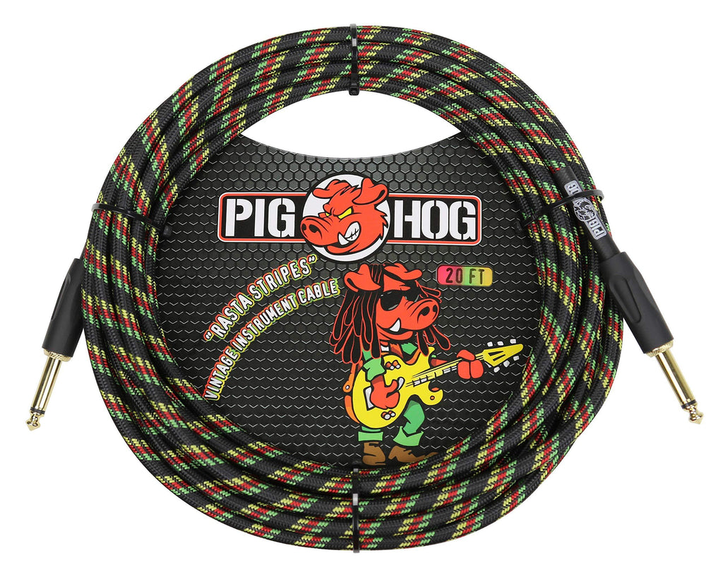 [AUSTRALIA] - Pig Hog PCH20RA 1/4" to 1/4" Rasta Stripes Guitar Instrument Cable, 20 Feet 