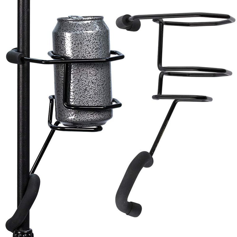 [AUSTRALIA] - Mic Stand Drink Holder - Microphone & Cymbal Pole Stagehand Music Mount for Soft Beverages Soda Can Coffee or Tea Cup and Water Bottle - Black Heavy Duty Studio Quality Made in USA - String Swing SH01 Standard 