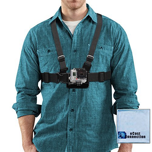 Adjustable Chest Mount Harness for GoPro HERO1, HERO2, HERO3, HERO3+, HERO4, Session, HERO5, Hero 6, Hero 7 8 9 Cameras & eCostConnection Microfiber Cloth