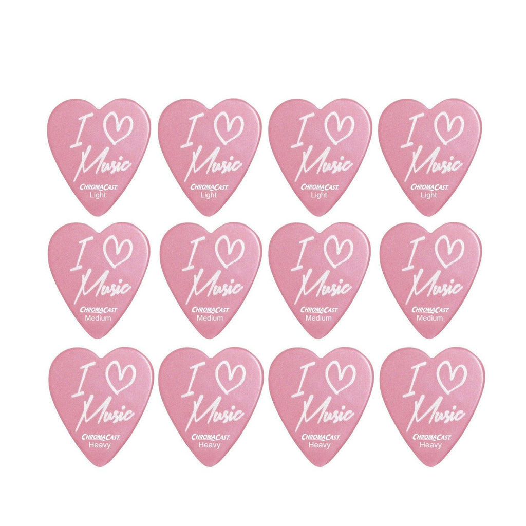 ChromaCast CC-HS-LM-12-PACK"I Love Music" Heart Shaped Picks in Light, Medium and Heavy Gauge - 12-Pack I Love Music