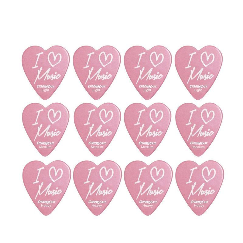 ChromaCast CC-HS-LM-12-PACK"I Love Music" Heart Shaped Picks in Light, Medium and Heavy Gauge - 12-Pack I Love Music