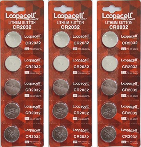 Loopacell 2032 Battery CR2032 Lithium 3v (3 Packs of 5) 15 Pack