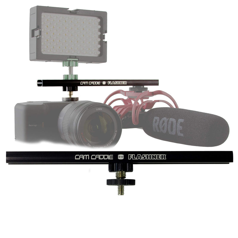 8 Inch Cold Shoe Extension Bracket - Dual Sided Camera Flash Mount with 1/4"-20 Flashner Adapter by Cam Caddie - Black 8-inch