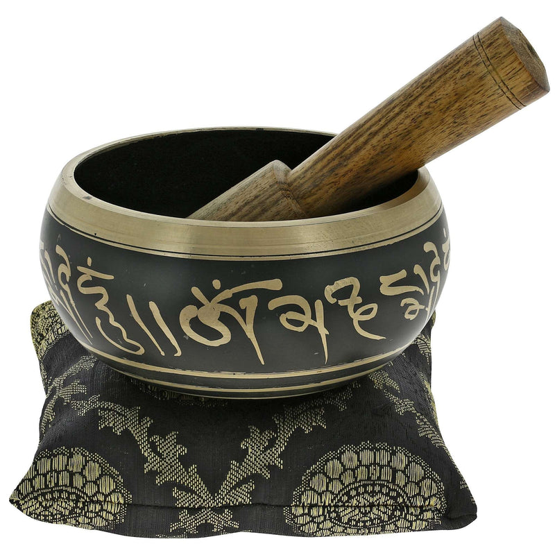 Hand Painted Metal Tibetan Buddhist Singing Bowl Musical Instrument for Meditation with Stick and Cushion 4 Inches Green