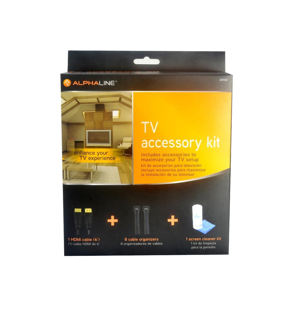 AlphaLine TV Accessory Kit (1 HDMI cable, 8 cable organizers, 1 screen cleaner kit)
