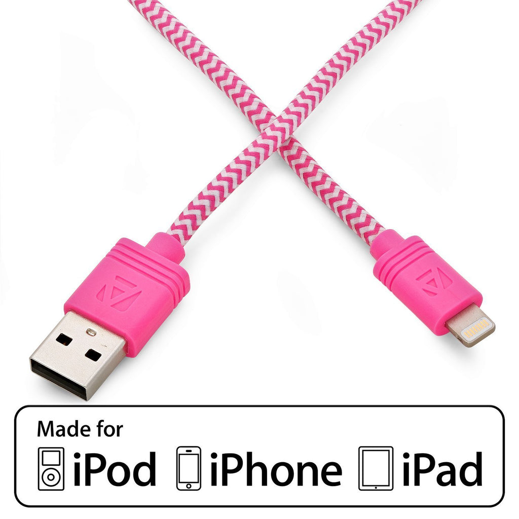 Aduro iPhone iPad Charging Cable, 6FT (2M) Apple-Certified (MFI) Lightning to USB Fiber Cloth Charge & Sync Cable (Pink) 6-Foot Pink
