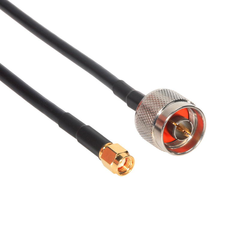 Amphenol CO-058SMAMMRP-015 Black RG58 RP-SMA Coaxial Cable, 50 Ohm, Male to Male, 15'