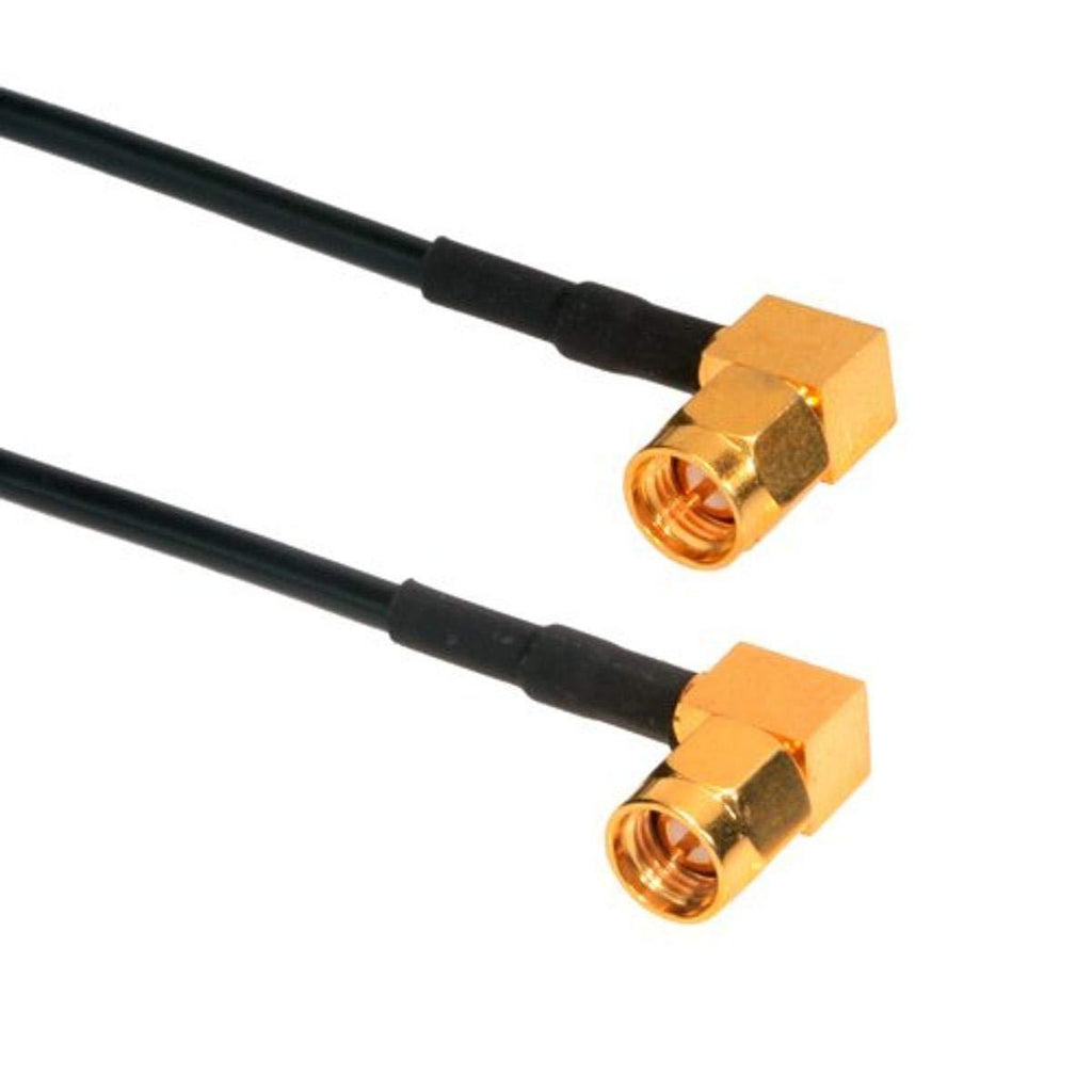 Amphenol CO-174RASMAX2-003 Black RG174 SMA Coaxial Cable, 50 Ohm, SMA Right Angle, Male to Male, 3'