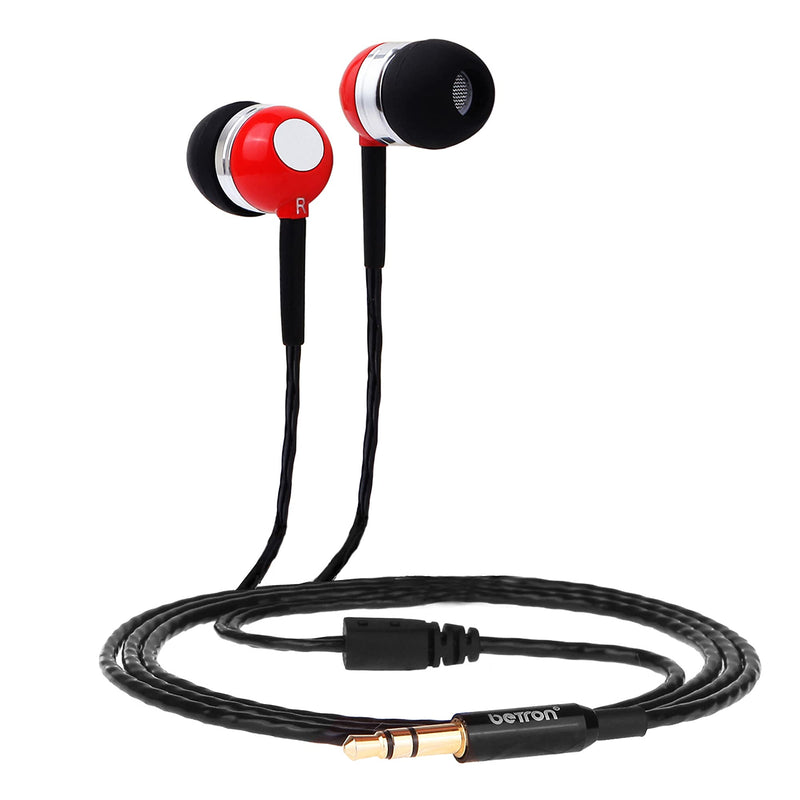 Betron RK300 Earphones Wired in Ear Headphones for Laptop Tablet Computer Smartphone iPhone MP3 Radio and CD Players with 3.5mm Headphone Jack Red