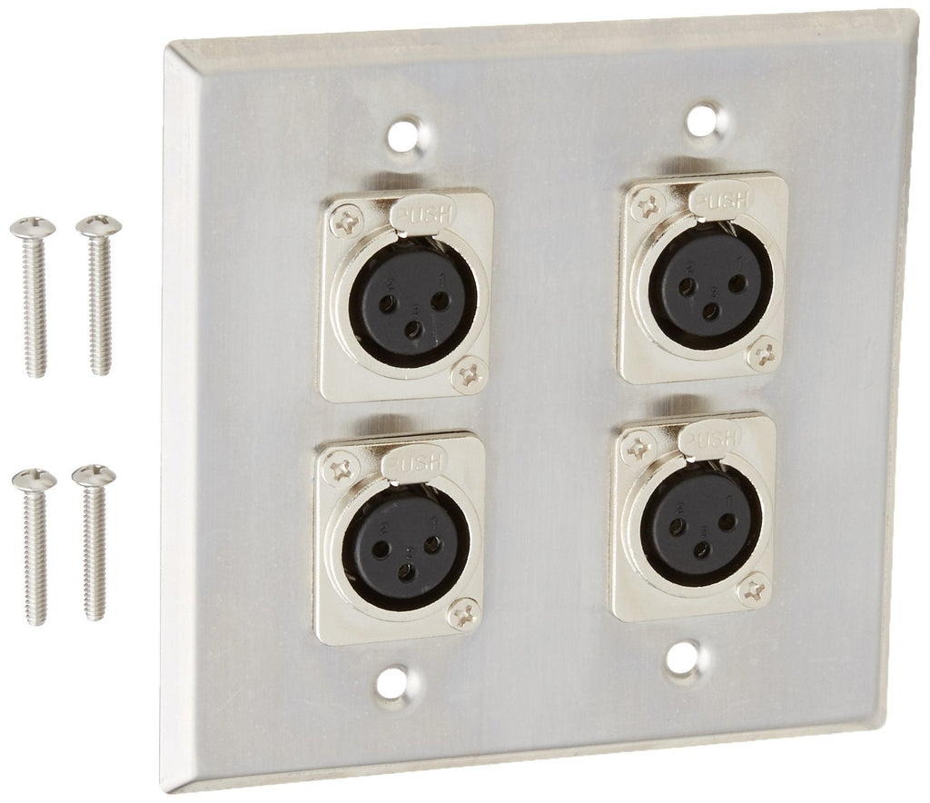 [AUSTRALIA] - Seismic Audio SA-PLATE30 Stainless Steel Wall Plate -2 Gang with 4 XLR Female Connectors for Cable Installation 