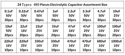 24 Value 480 pcs Electrolytic Capacitors Assortment Box - Easy Use Box