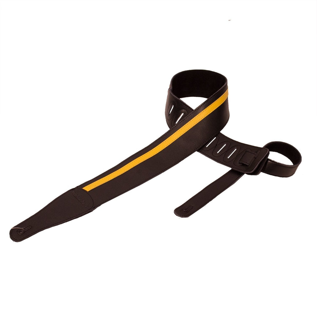 ChromaCast Speed Series Leather Racing Stripe Guitar Strap, Black with Yellow Black w/ Yellow