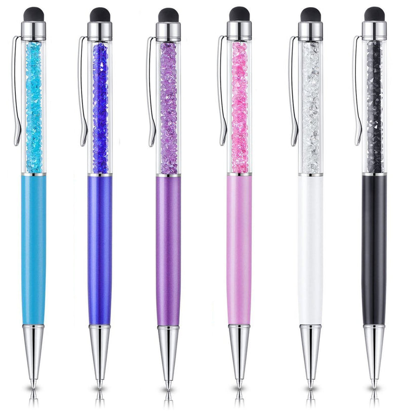 Stylus Pens, OKRAY 6 Pack 2-in-1 Combo Slim Crystal Touch Pen Ballpoint with Black Ink Compatible with Pad/Tablet, iPhone, Android, Samsung Galaxy, HTC, Nexus and All Touch Screen Devices