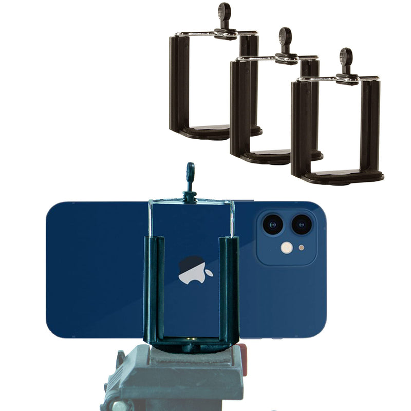 Set of 3 Smartphone and Tripod Mount Adapters for Standard ¼-20 Threaded Screw / Post - Black - 3 Pack Smartphone Mount