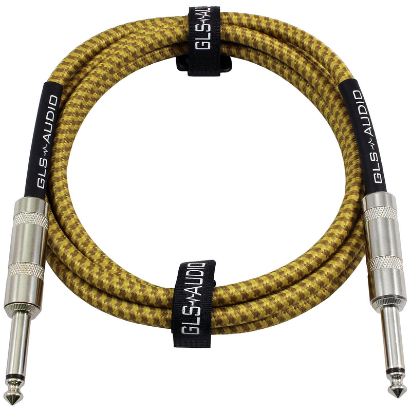 [AUSTRALIA] - GLS Audio 6 Foot Guitar Instrument Cable - 1/4 Inch TS to 1/4 Inch TS 6-FT Brown Yellow Tweed Cloth Jacket - 6 Feet Pro Cord 6' Phono 6.3mm - Single 