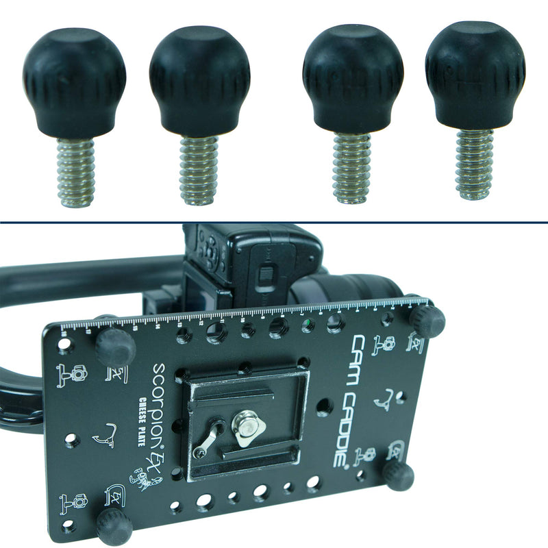 Cam Caddie® Scorpion EX Cheese Plate Hardware W/ Non Slip Rubber Coated Feet (4 Pack) of Replacement ¼” – 20 Threaded Screws / Connectors / Adaptors for Tripod Mount / Cheese Plate (Black) Replacement Hardware/Screws
