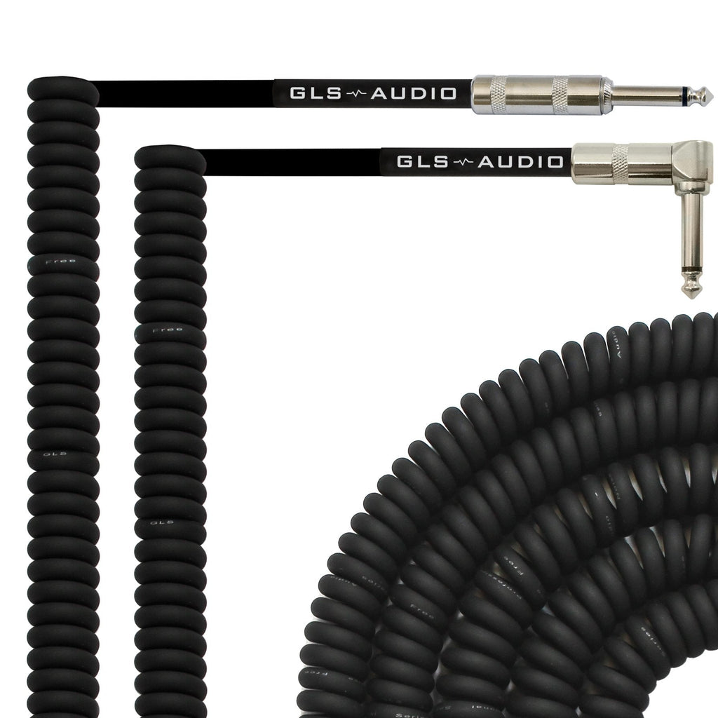 [AUSTRALIA] - GLS Audio 20 Foot Curly Guitar Instrument Cable - Right Angle 1/4 Inch TS to Straight 1/4 Inch TS 20 FT Cord 20 Feet Phono 20' 6.3mm - Single 