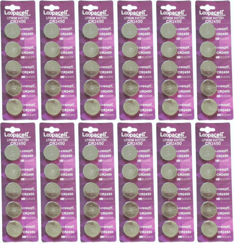 60 Pcs 2450 Batteries (CR2450/ DL2450/ E-CR2450) Lithium 3v (12 Packs of 5) by Loopacell