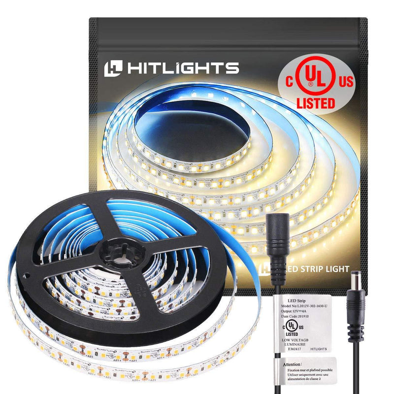 [AUSTRALIA] - HitLights Warm White LED Strip Lights, UL-Listed Premium High Density 2835 LED Lights - 10 Feet, 360 LEDs, 3000K, 1738Lumen/m 4.6 Watts/Foot, 12V DC LED Tape Light 3000K High Density 530Lumens /FT 