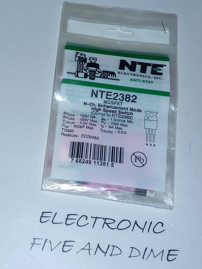 [AUSTRALIA] - NTE Electronics NTE2382 N-Channel Power MOSFET Transistor, Enhancement Mode, High Speed Switch, TO220 Type Package, 100V, 8 Amp 