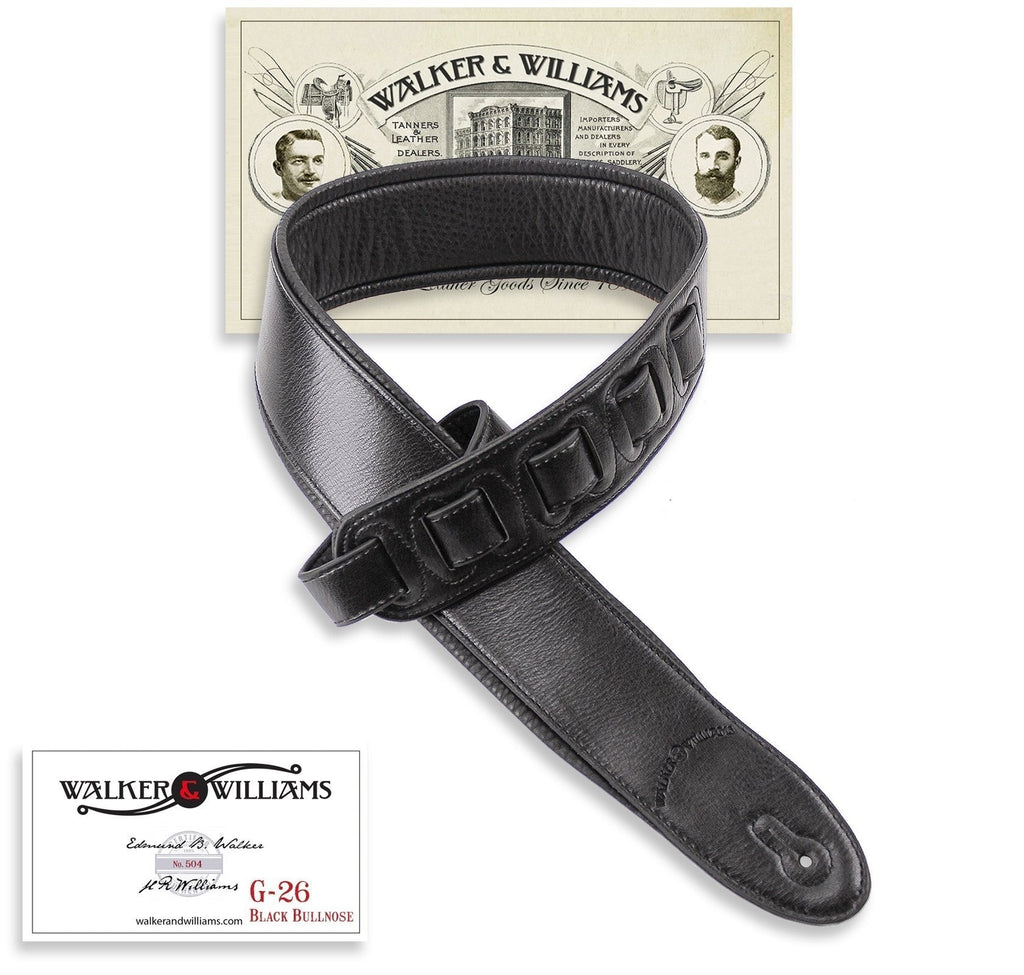 Walker & Williams G-26 Black Semi-Gloss Bullnose Guitar Strap with Padded Glove Leather Back