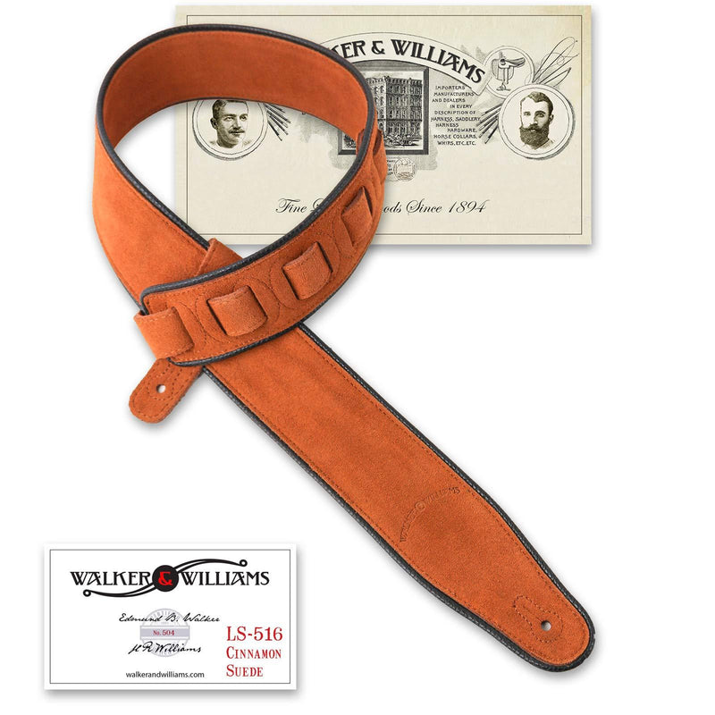 Walker & Williams LS-516 Premium Cinnamon Suede Guitar Strap with Black Piping