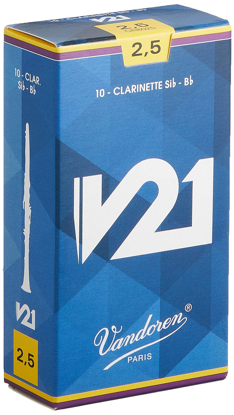 Vandoren CR8025 Bb Clarinet V21 Reeds Strength 2.5, Box of 10