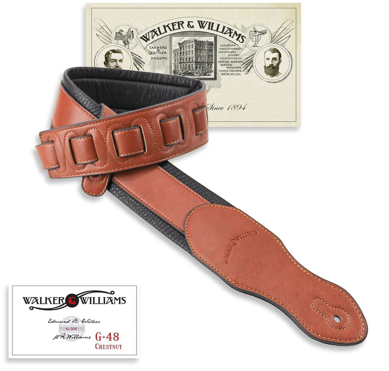 Walker & Williams G-48 Chestnut Brown Guitar Strap with Padded Glove Leather Back