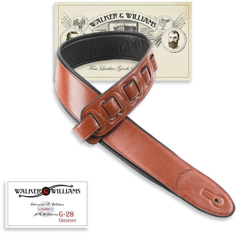 Walker & Williams G-28 Chestnut Brown Semi-Gloss Bullnose Guitar Strap with Padded Glove Leather Back