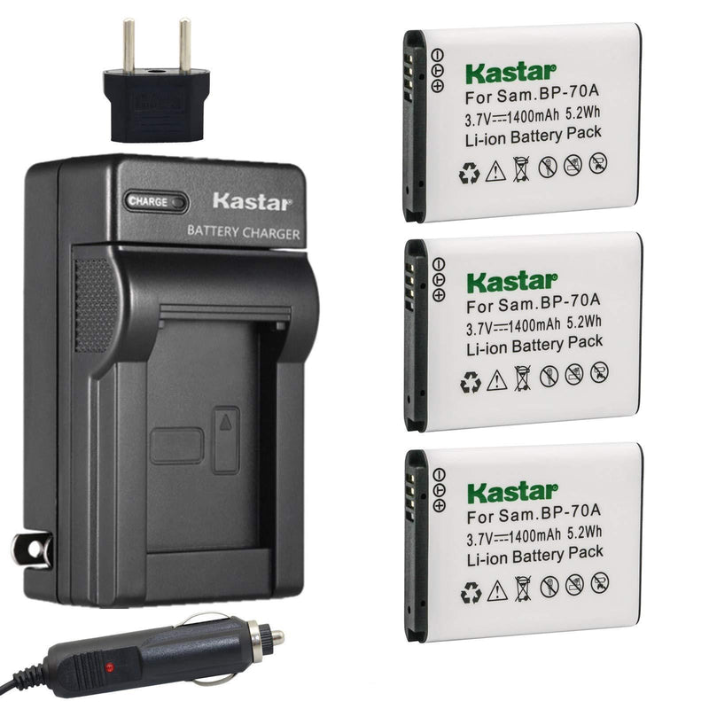 Kastar Battery 3X + Charger for Samsung BP-70A BP70A ST90 ST95 ST100 ST150F ST700 ST6500 SL50 SL600 SL605 SL630 WB30F WB35F WB50F ES70 ES80 MV800 DV150F PL20 PL80 PL120 PL170 PL200 TL105 TL110 TL205