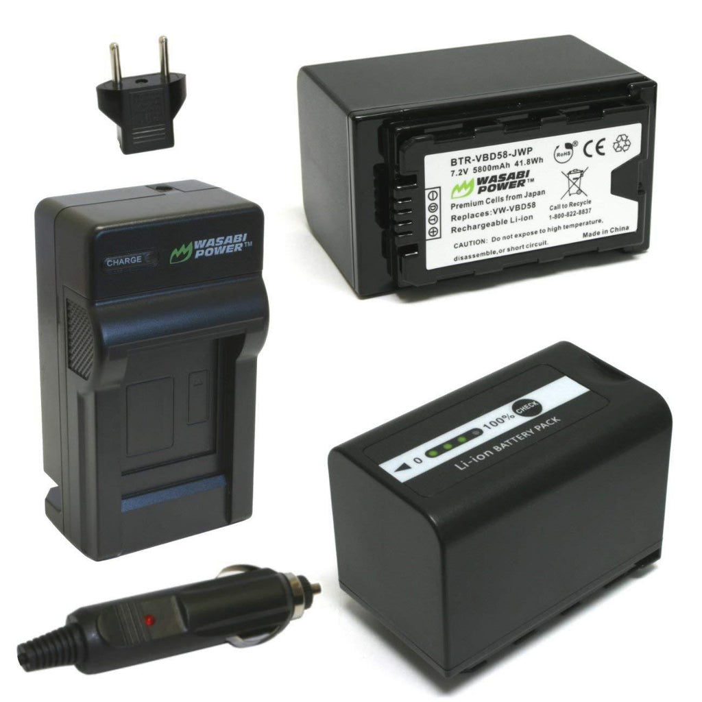 Wasabi Power 5800mAh Battery (2-Pack) and Charger for Panasonic VW-VBD58, AG-VBR89G and Panasonic AG-3DA1, AG-AC8, AG-DVX200, AG-HPX255, AG-HVX201, AJ-PCS060, AJ-PX298, HC-MDH2, HC-X1000, HDC-Z10000