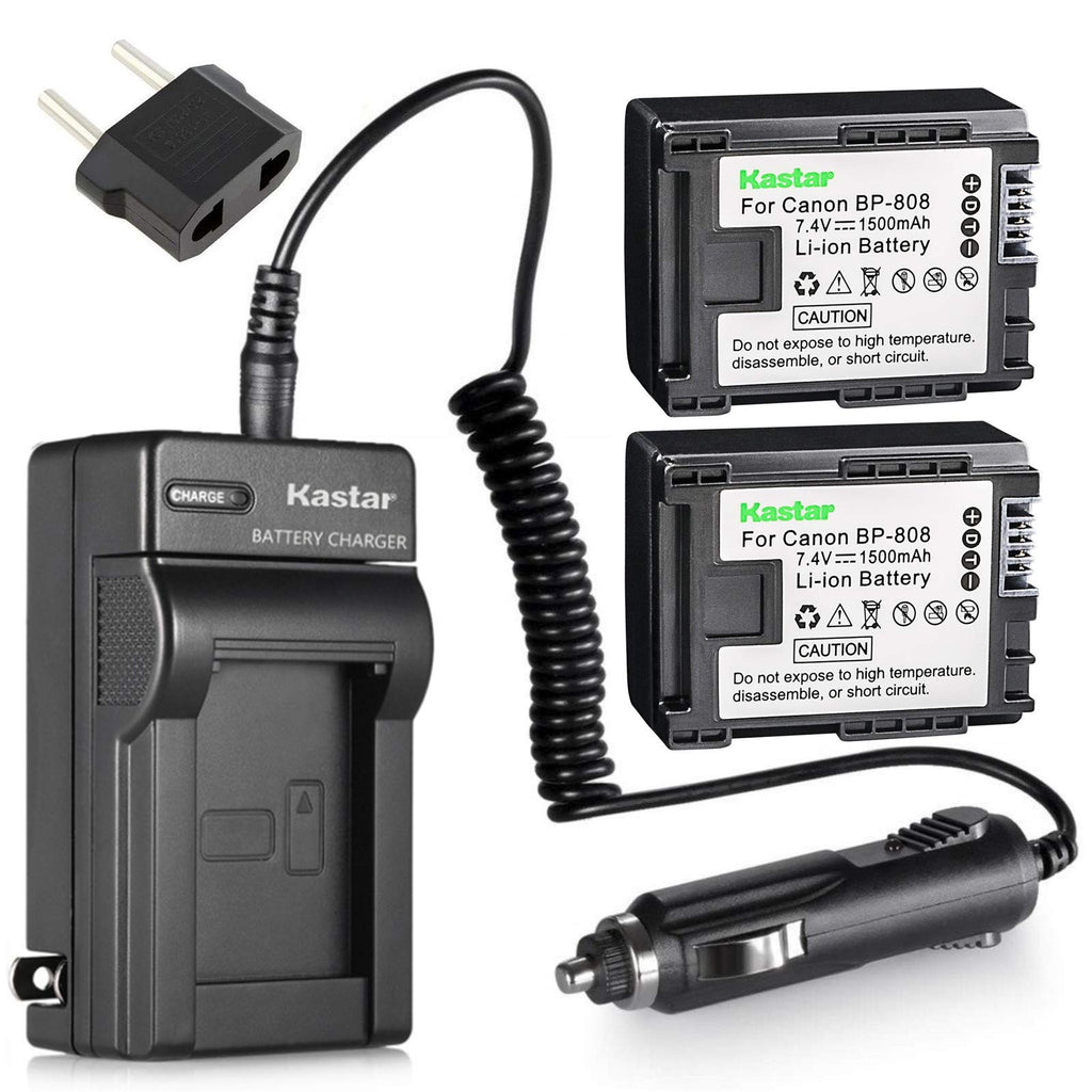 Kastar BP808 Battery (2-Pack) and Charger Kit for Canon BP-807, BP-808, BP-809 and Canon HFM400 HF100 M300 S100 S200 FS36 FS37 HF200 HFS11 HF100 HF20 HG21 FS406 Cameras