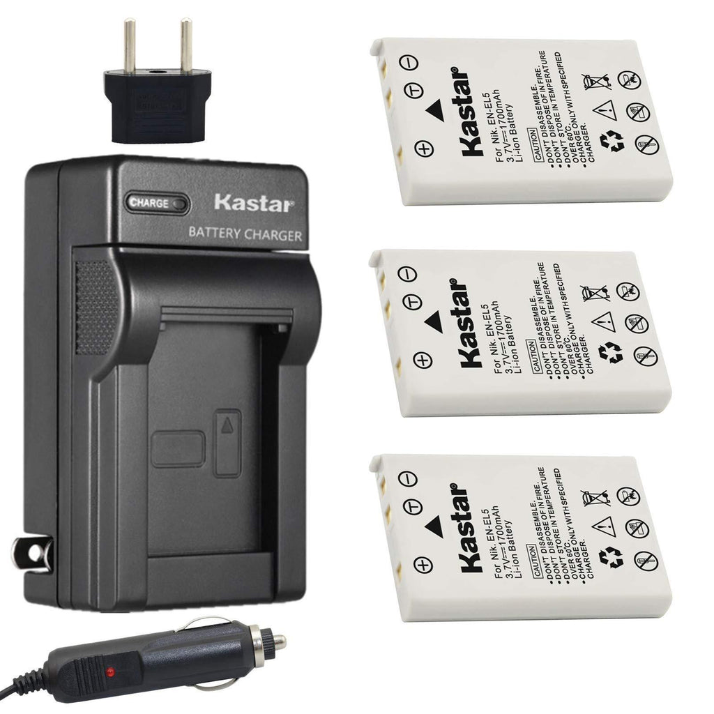 Kastar Battery 3-Pack + Charger Kit Replacement for Nikon EN-EL5, MH-61 and Nikon Coolpix 3700, 4200, 5200, 5900, 7900, P3, P4, P80, P90, P100, P500, P510, P520, P530, P5000, P5100, P6000, S10 Cameras