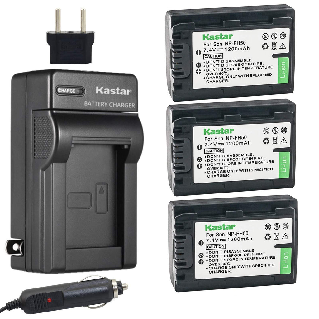 Kastar Battery (3-Pack) + Charger for Sony NP-FH50, NP-FH40, NP-FH30 and DSLR-A230, DSLR-A330, DSLR-A290, DSLR-A380, DSLR-A390, HDR-TG1E, HDR-TG3, HDR-TG5, HDR-TG7, DSC-HX1, DSC-HX200, DSC-HX100V