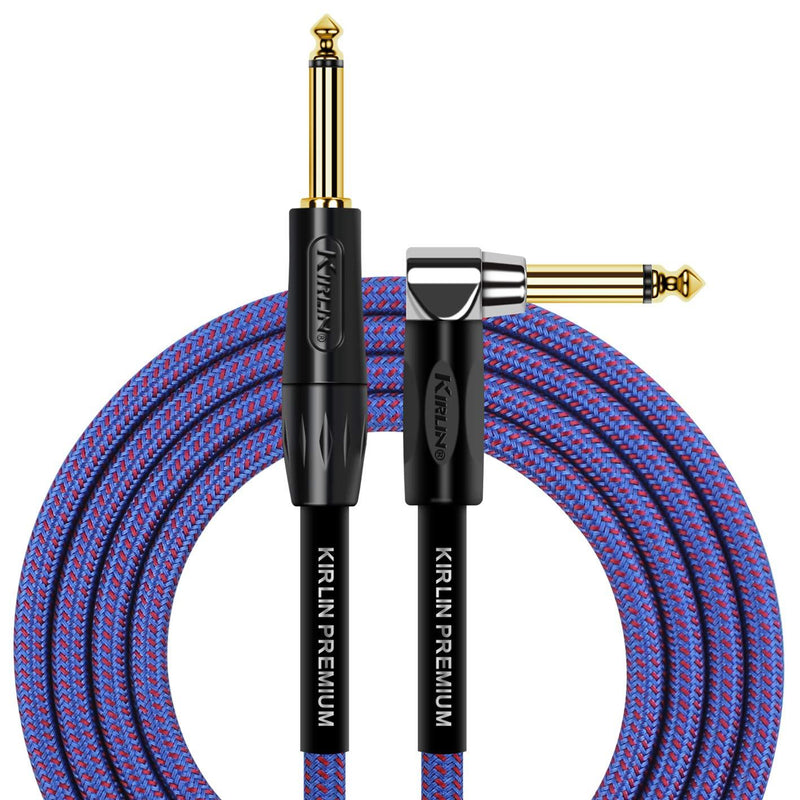 [AUSTRALIA] - Kirlin Cable IWB-202BFGL-20/RO -20 feet- Straight to Right Angle 1/4-Inch Plug Premium Plus Instrument Cable, Royal Blue Tweed Woven Jacket 