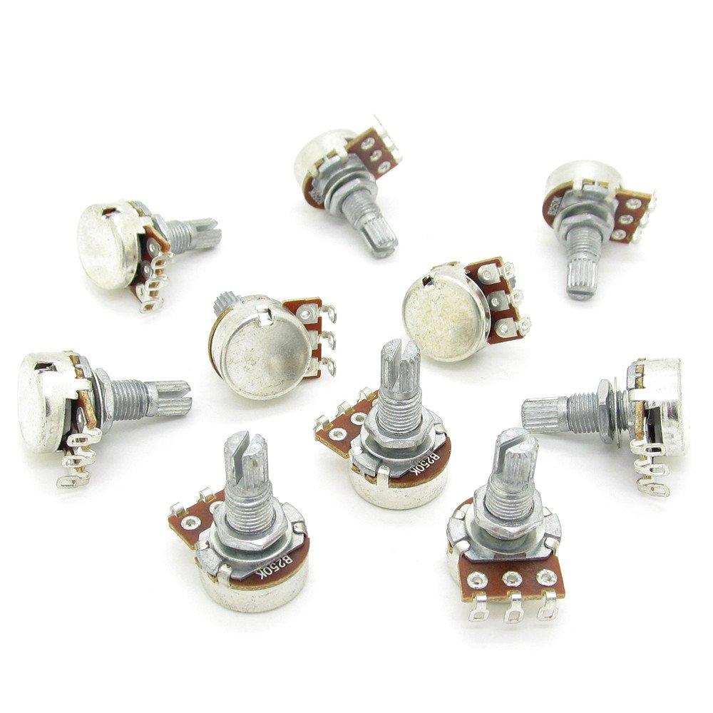 Guitar Potentiometers B250k Split Shaft Pots Audio Tone Switch Control Pack of 10