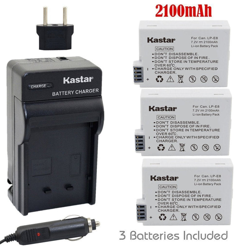 [AUSTRALIA] - Kastar Battery (3-Pack) and Charger Kit Replacement for LP-E8, LPE8, LC-E8E EOS 550D, EOS 600D, EOS 700D, EOS Rebel T2i, EOS Rebel T3i, EOS Rebel T4i, EOS Rebel T5i Cameras and BG-E8 Grip 
