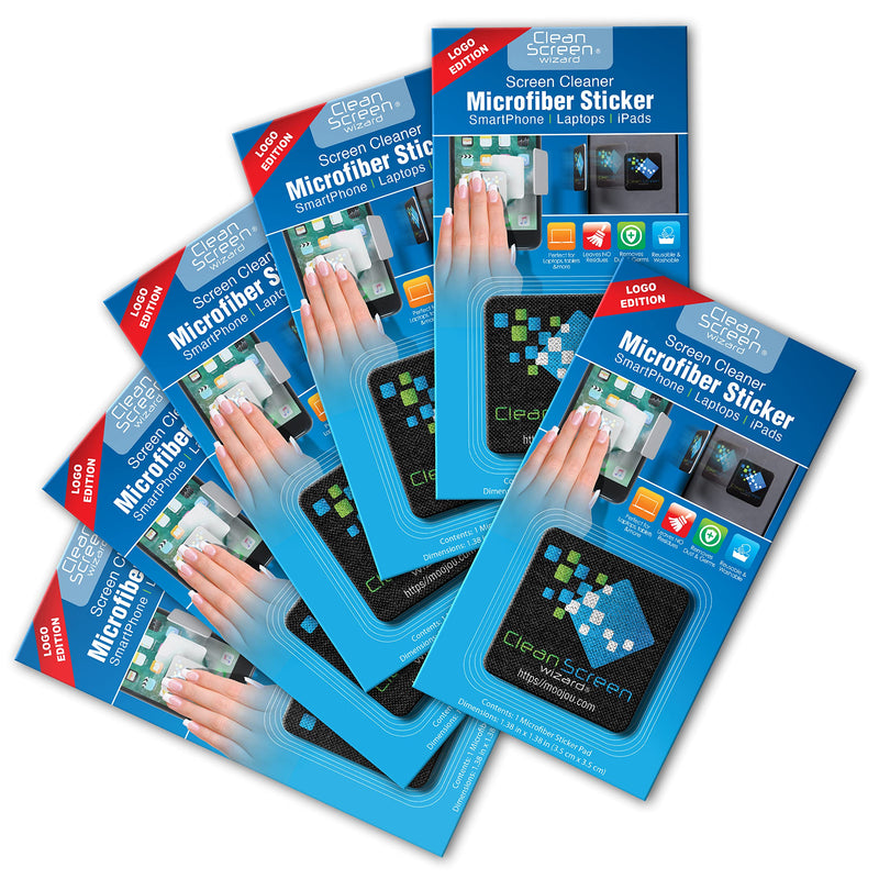 CLEAN SCREEN WIZARD Microfiber Electronics Screens Cleaning Cloths Stickers Pads- 6 Pack Bundle, 1 Large, 2 Medium, 3 Small, Great Gift