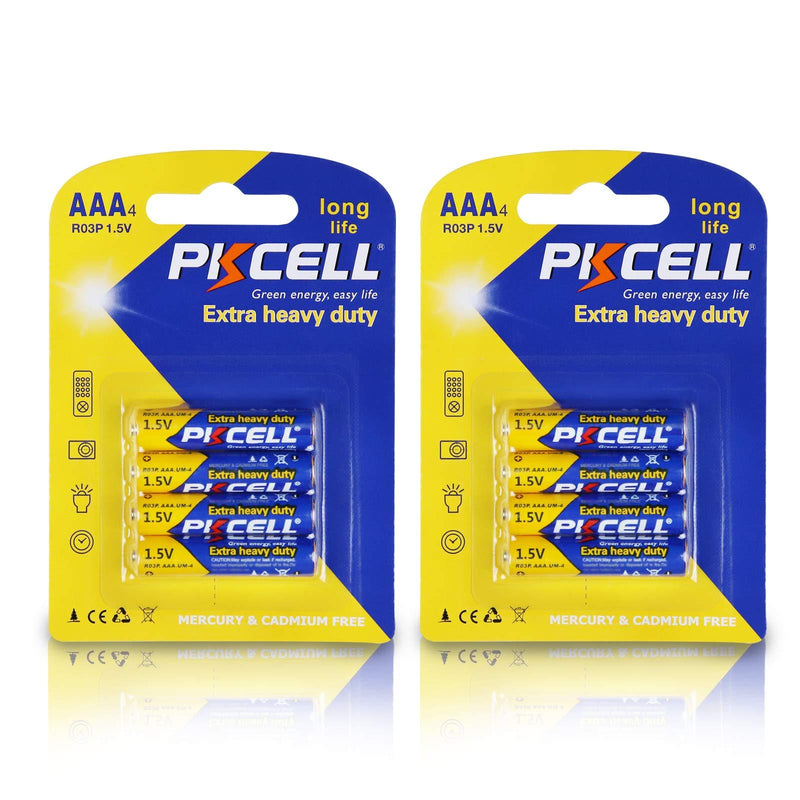 PKCELL 8 Count AAA 1.5V Batteries Carbon Zinc AAA Battery Long Lasting, All-Purpose Triple A Battery