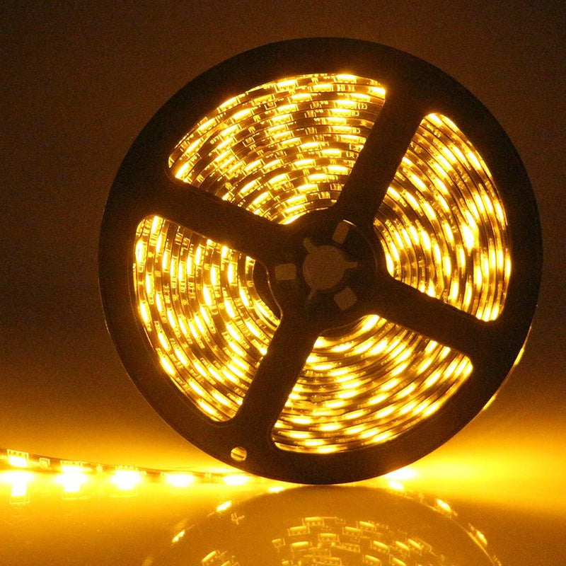 EverBright Led Strip Lights Waterproof, Flexible Led Light Strips, Yellow Led Strip Lights 16.4Ft 5050 SMD 300 LED PCB Black for Home Bedroom Party Holiday Neon Decoration Stage Lights
