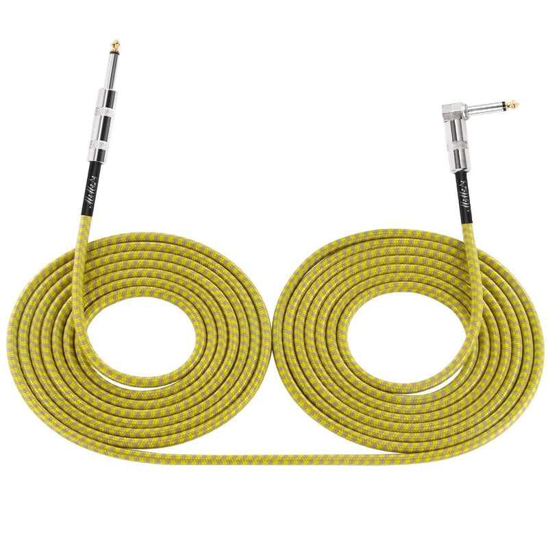 [AUSTRALIA] - MIMIDI 20 ft Guitar Cable, 6.3mm 1/4 Inch Right Angle to Straight, Electric Instrument Bass Cable AMP Cord with Tweed Cloth Jacket (Yellow) Yellow 