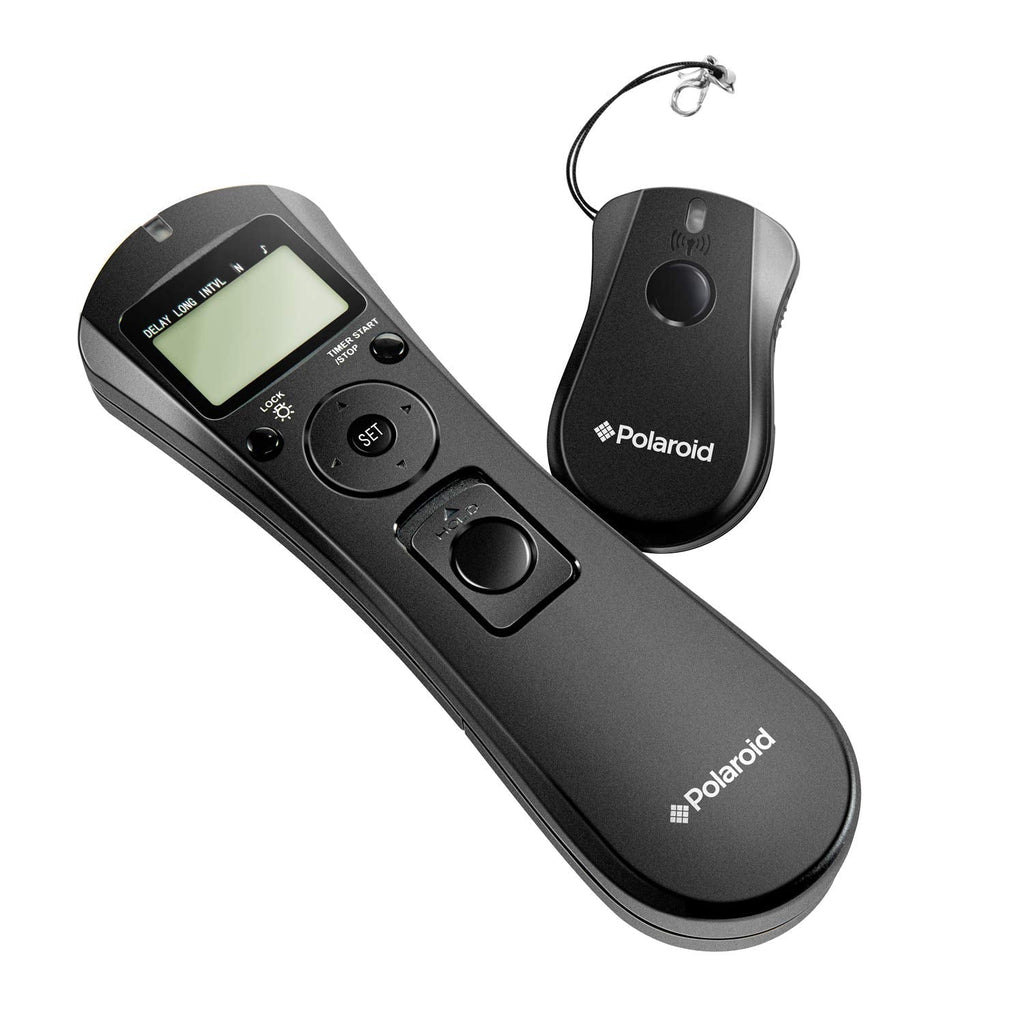 Polaroid Wireless Camera Shutter Remote w/Interval Timer - Includes Receiver, Handheld Transmitter w/Backlit Display & Connector Cable - Transmitter Enables Shooting Mode Switching w/o Need of Adjusting Camera Settings - Battery Operated For Nikon D90,...