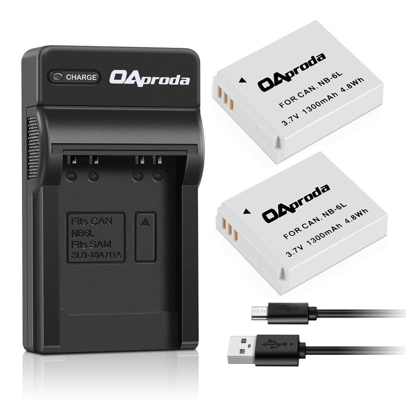 OAproda 2 Pack NB-6L/ NB-6LH Battery and Ultra Slim Micro USB Charger for Canon PowerShot SX530 HS, SX710 HS, SX700 HS, SX610 HS, SX600 HS, SX540 HS, SX510 HS, SX500 is, SX280 HS, SX270 HS, D30, S90