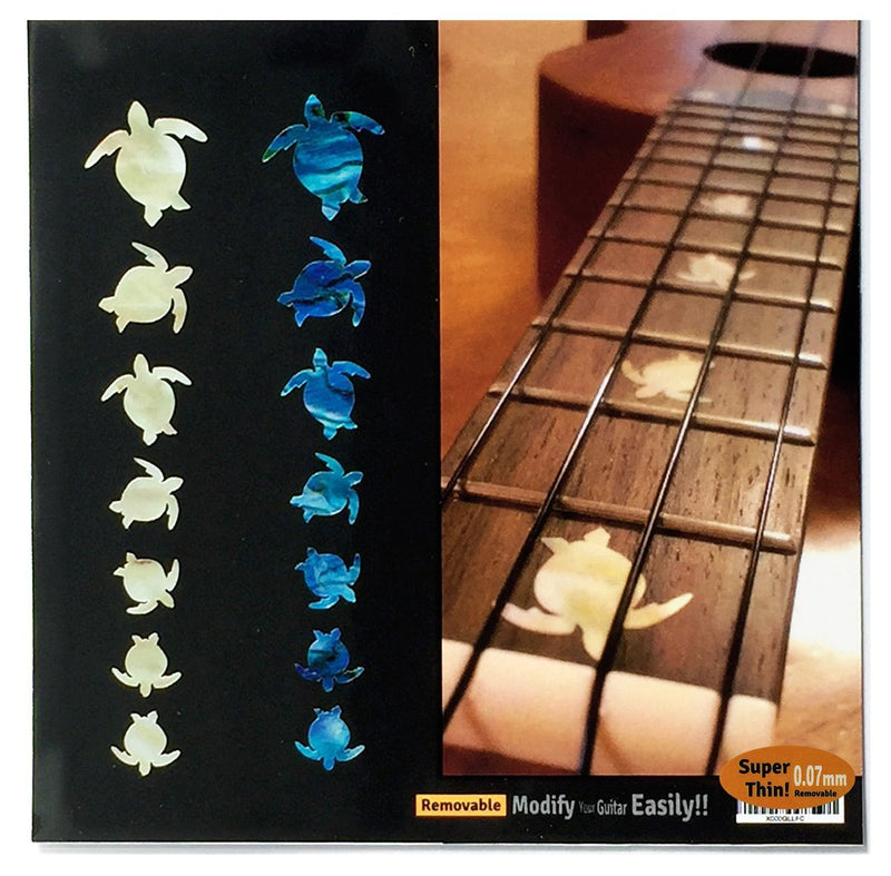 Inlay Sticker Fret Markers for Ukuleles - Sea Turtles/Honus (2 Colours Set) White Pearl & Abalone Blue