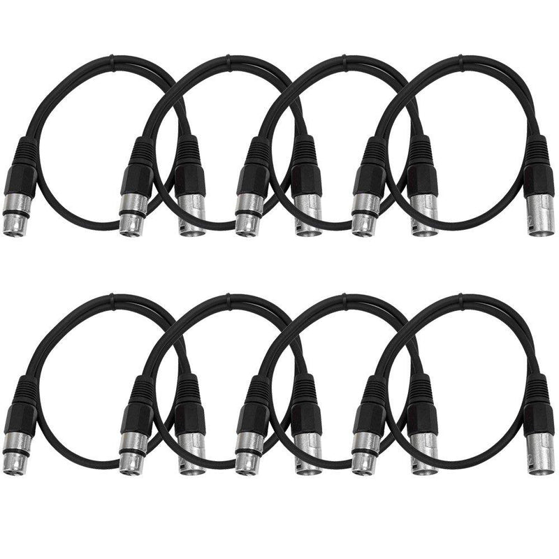 [AUSTRALIA] - SEISMIC AUDIO - SAXLX-2-8 Pack of 2' Black XLR Male to XLR Female Patch Cables - Balanced - 2 Foot Patch Cords 