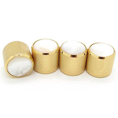 JIUWU Gold Volume Tone Control Metal Knob with Pearl White Top for Guitar Bass Pack of 4