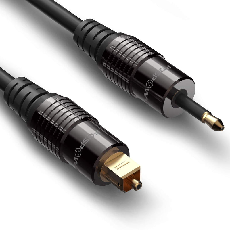 FosPower (3 Feet) 24K Gold Plated Toslink to Mini Toslink Digital Optical S/PDIF Audio Cable with Metal Connectors & Strain-Relief PVC Jacket 3 Feet