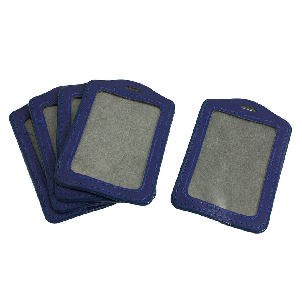 Faux Leather Badge ID Card Vertical Holders, 5 Pcs, Blue