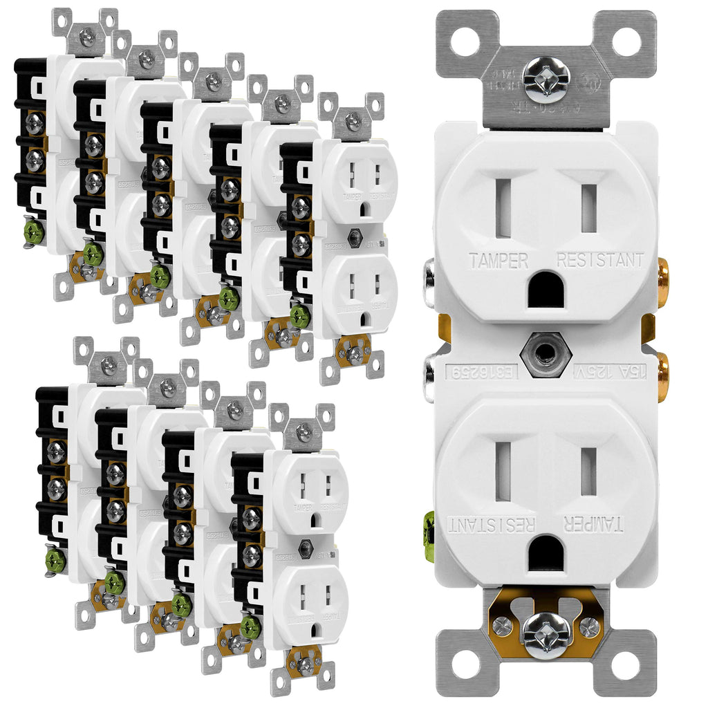 ENERLITES Duplex Receptacle Outlet, Tamper-Resistant Electrical Wall Outlets, Residential Grade, 3-Wire, Self-Grounding, 2-Pole,15A 125V, UL Listed, 61580-TR-W-10PCS, White (10 Pack) Tamper Resistant